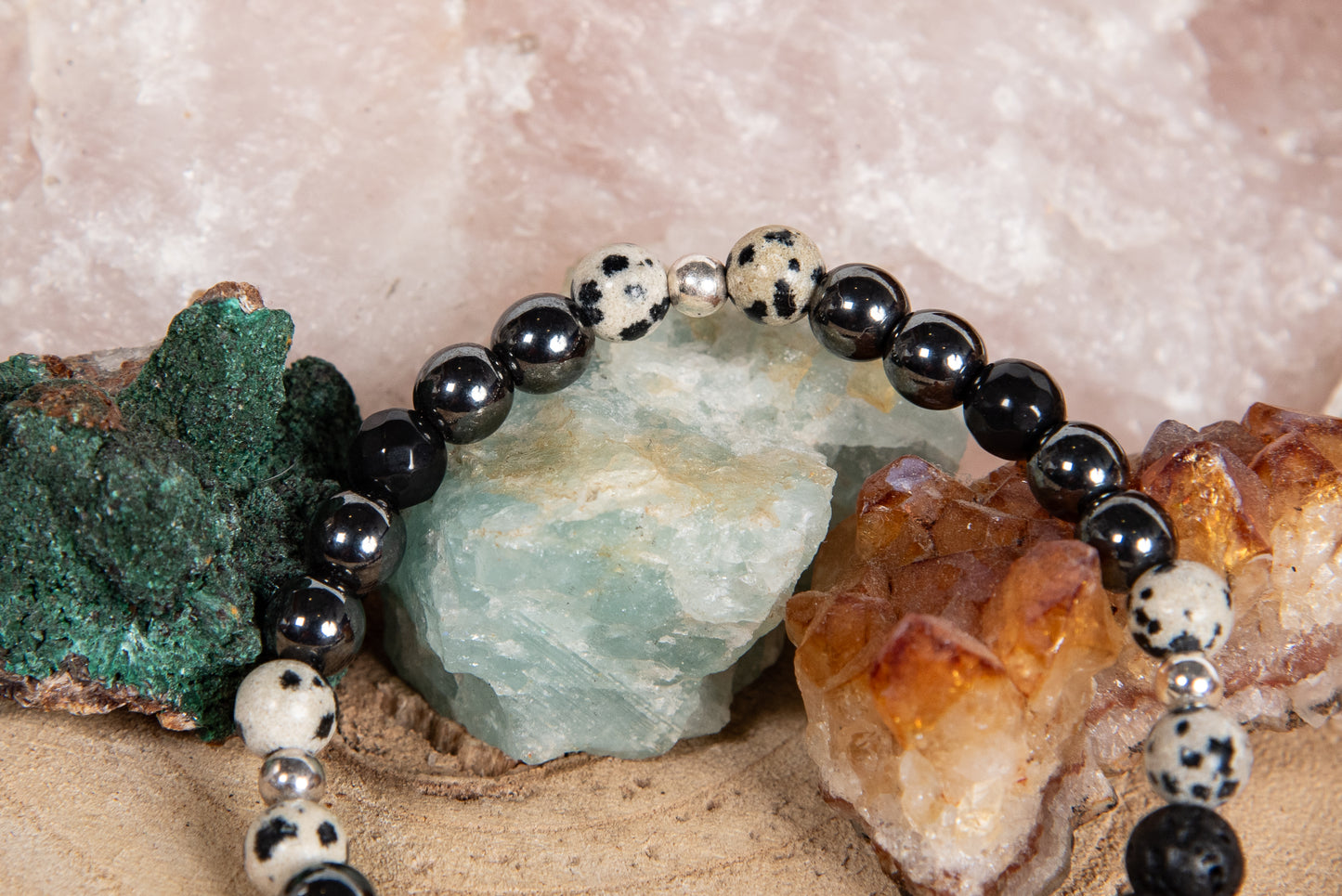 Diaspro dalmata, onice, ematite, lava, argento 925