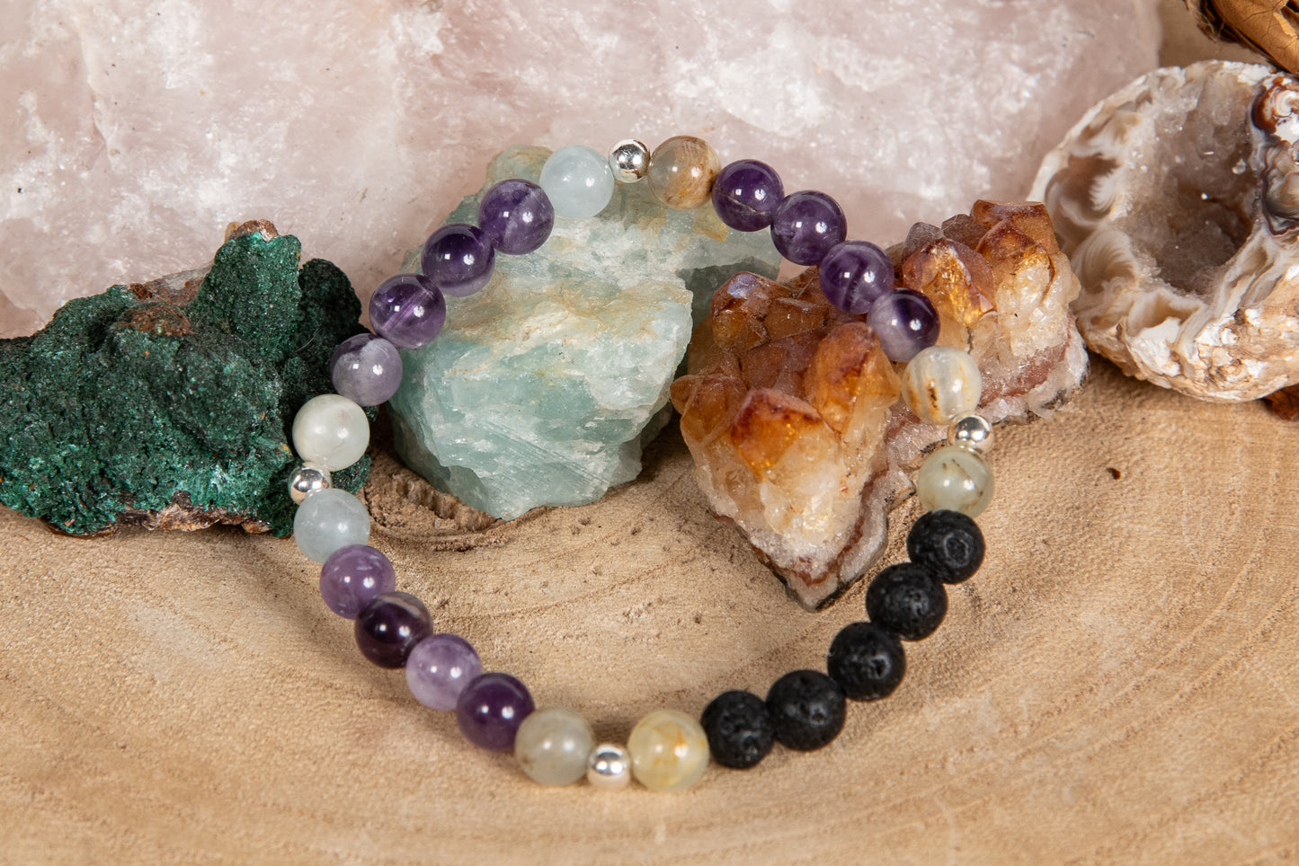 Calcite blu, ametista, lava, argento 925