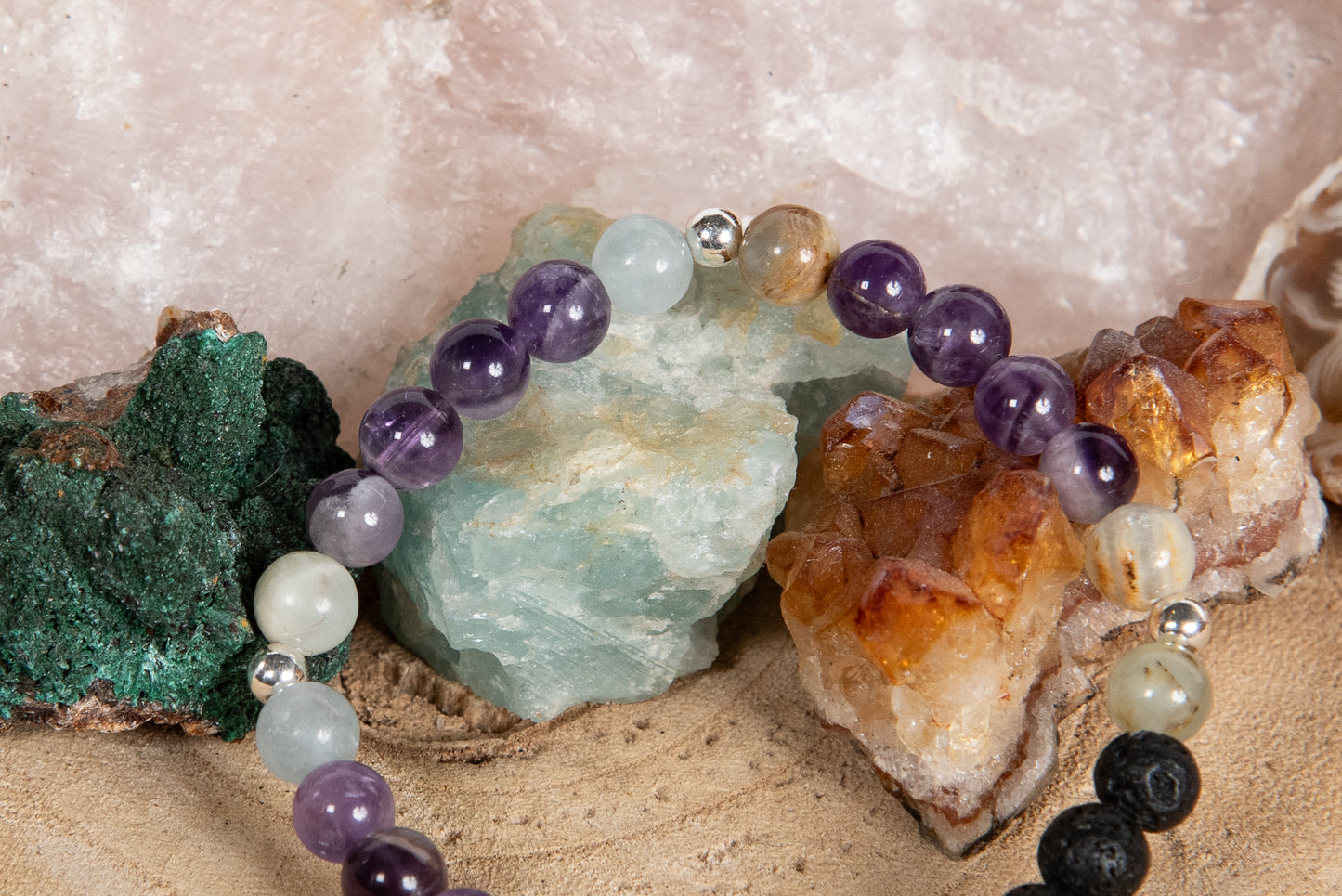 Calcite blu, ametista, lava, argento 925