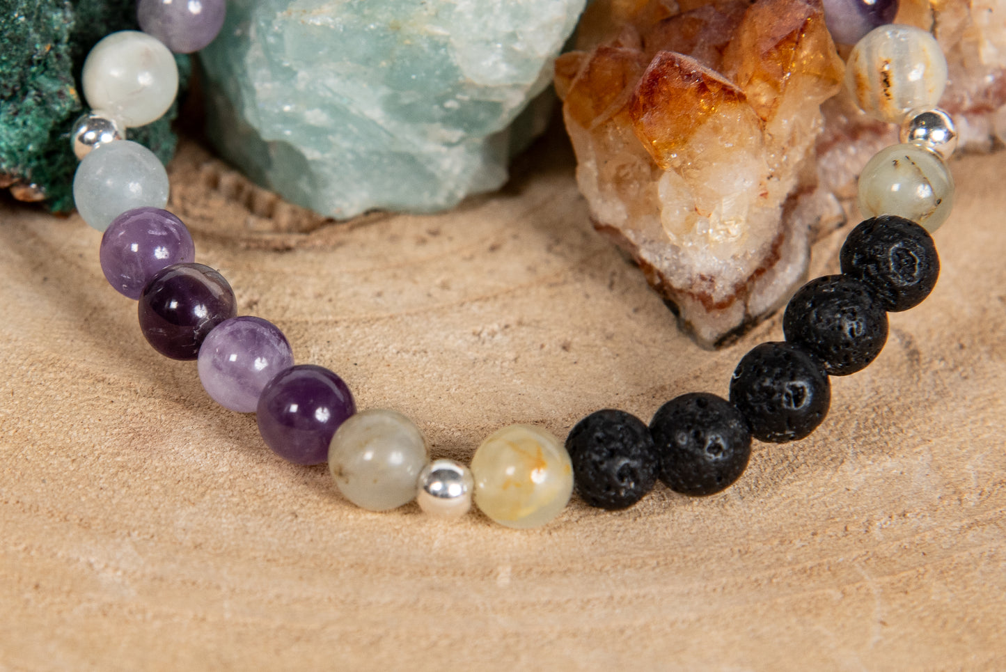 Calcite blu, ametista, lava, argento 925