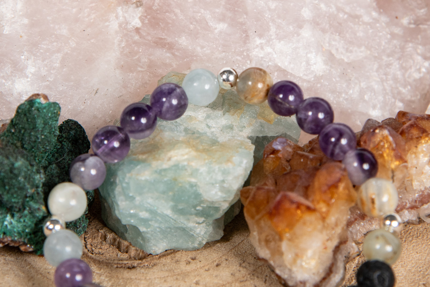 Calcite blu, ametista, lava, argento 925