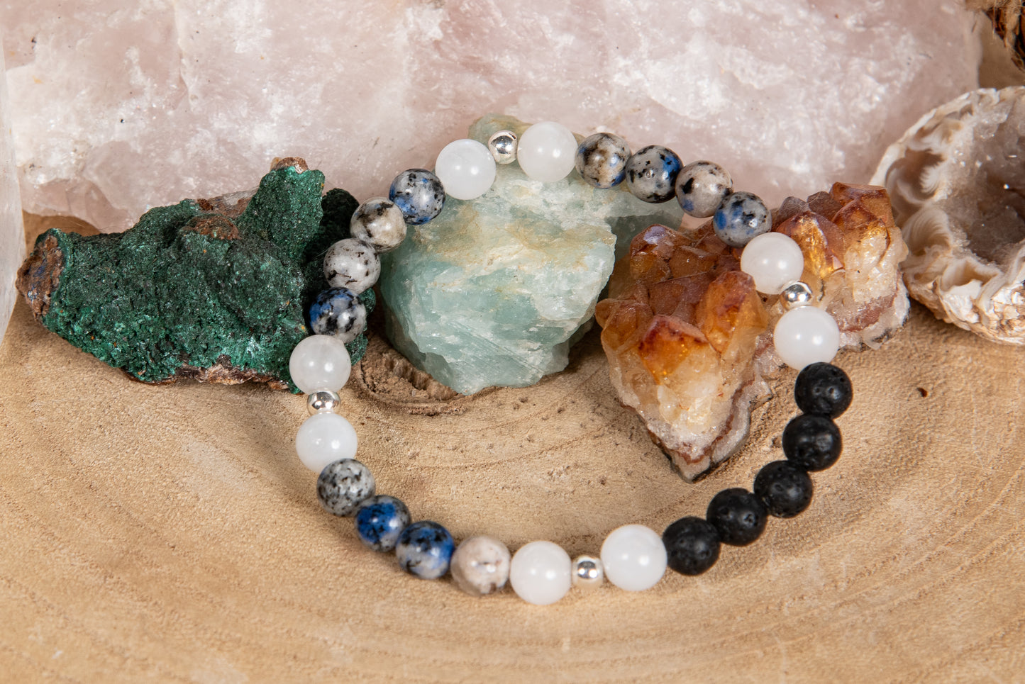 Diaspro K2, labradorite bianca, lava, argento 925