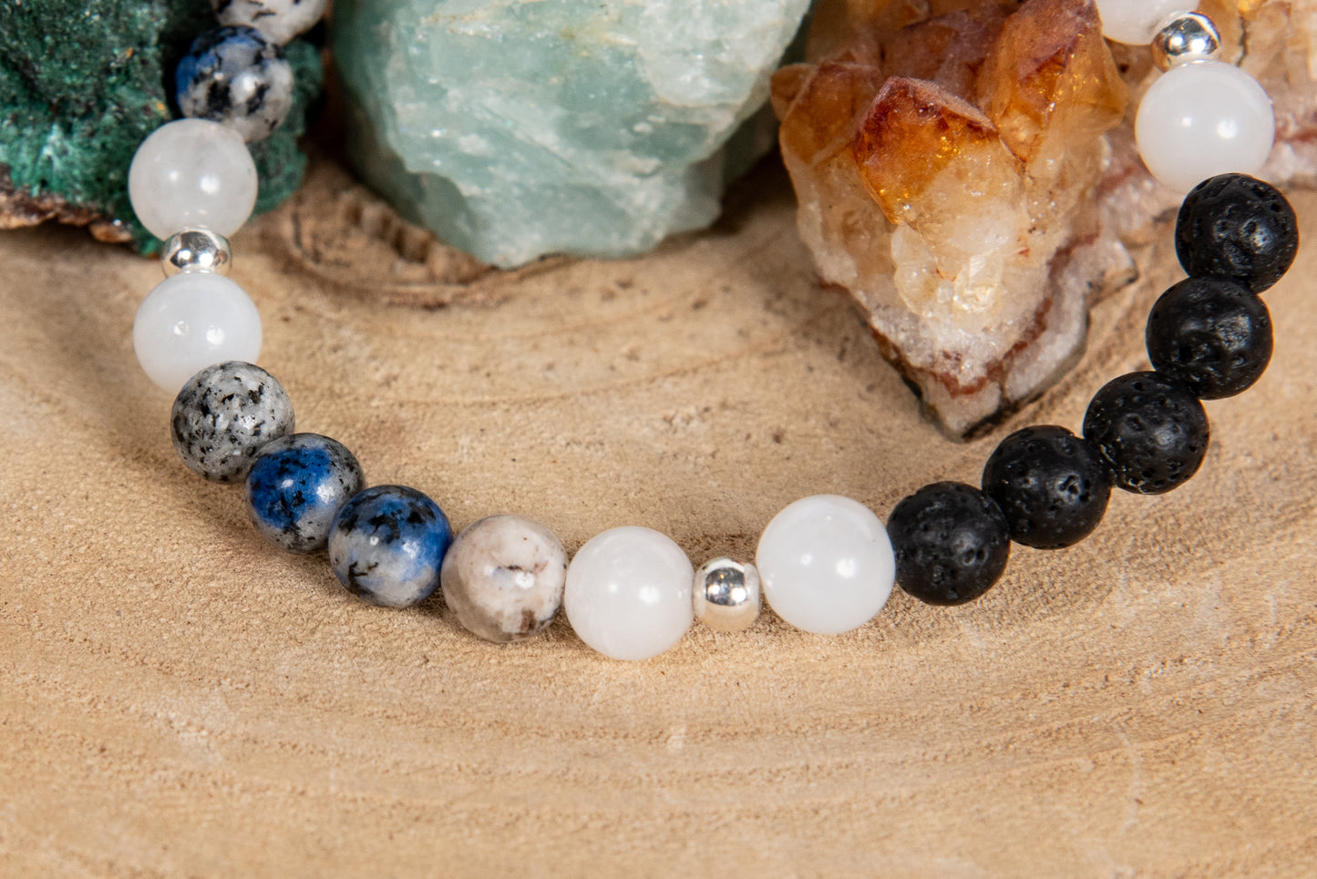 Diaspro K2, labradorite bianca, lava, argento 925