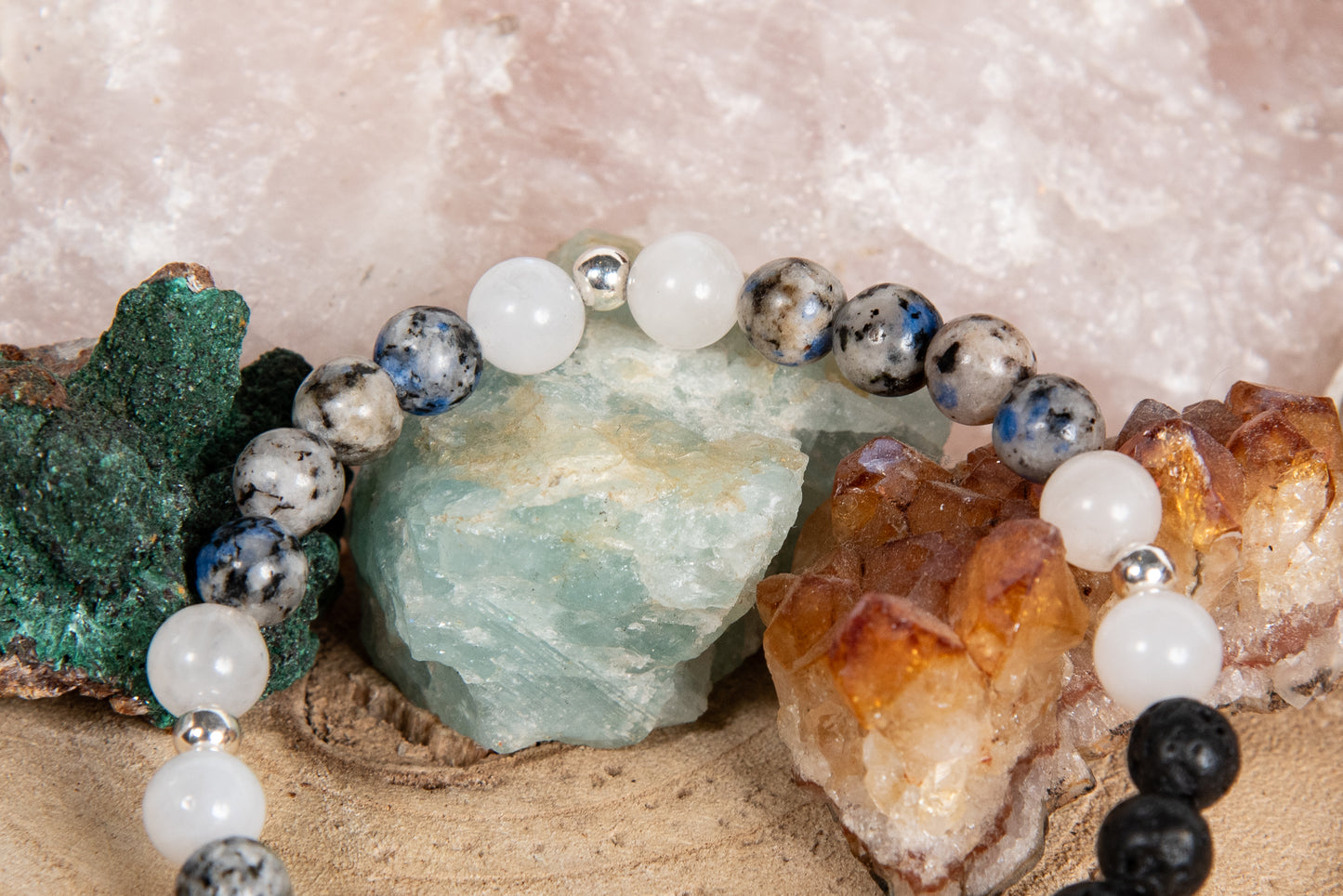 Diaspro K2, labradorite bianca, lava, argento 925