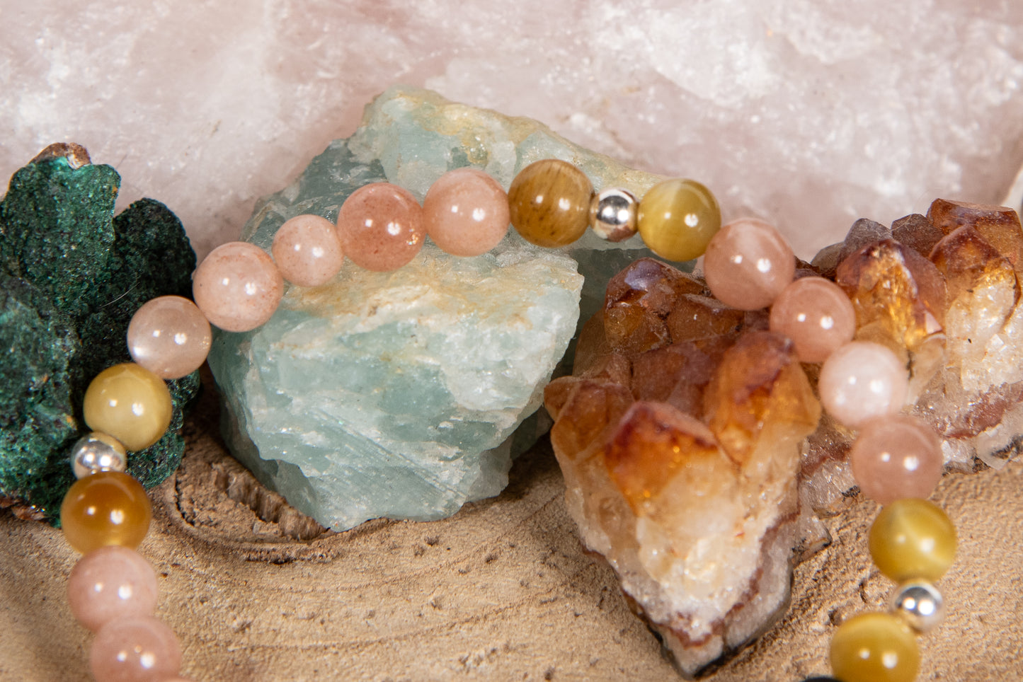 Occhio di tigre dorato, pietra di luna, lava, argento 925