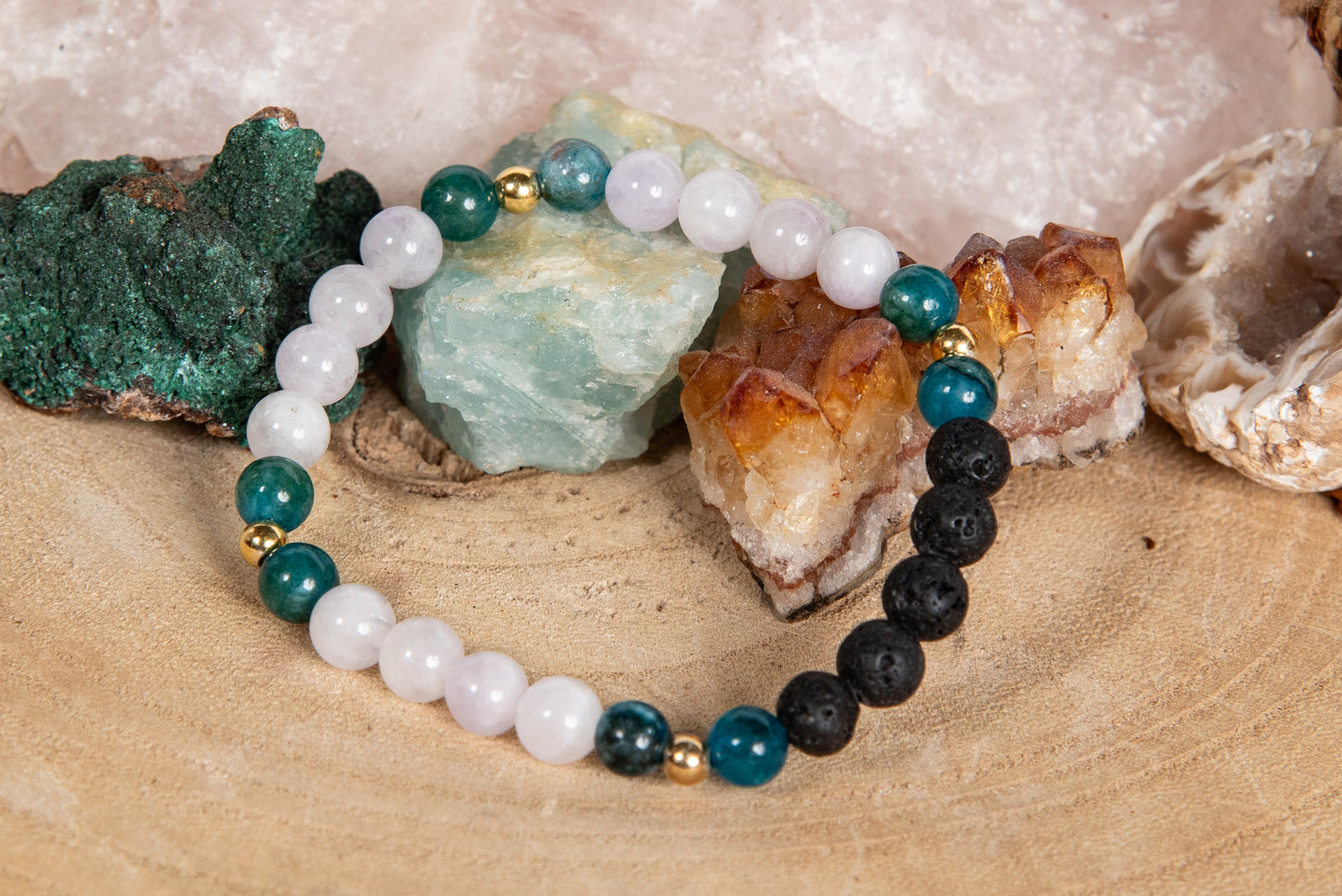 Apatite, ametista lavanda, lava, argento dorato 925