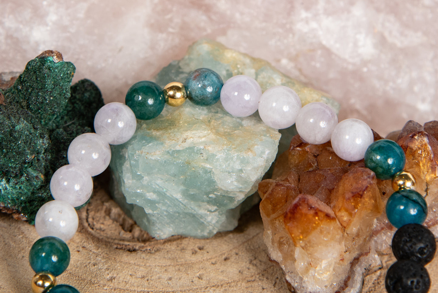 Apatite, ametista lavanda, lava, argento dorato 925