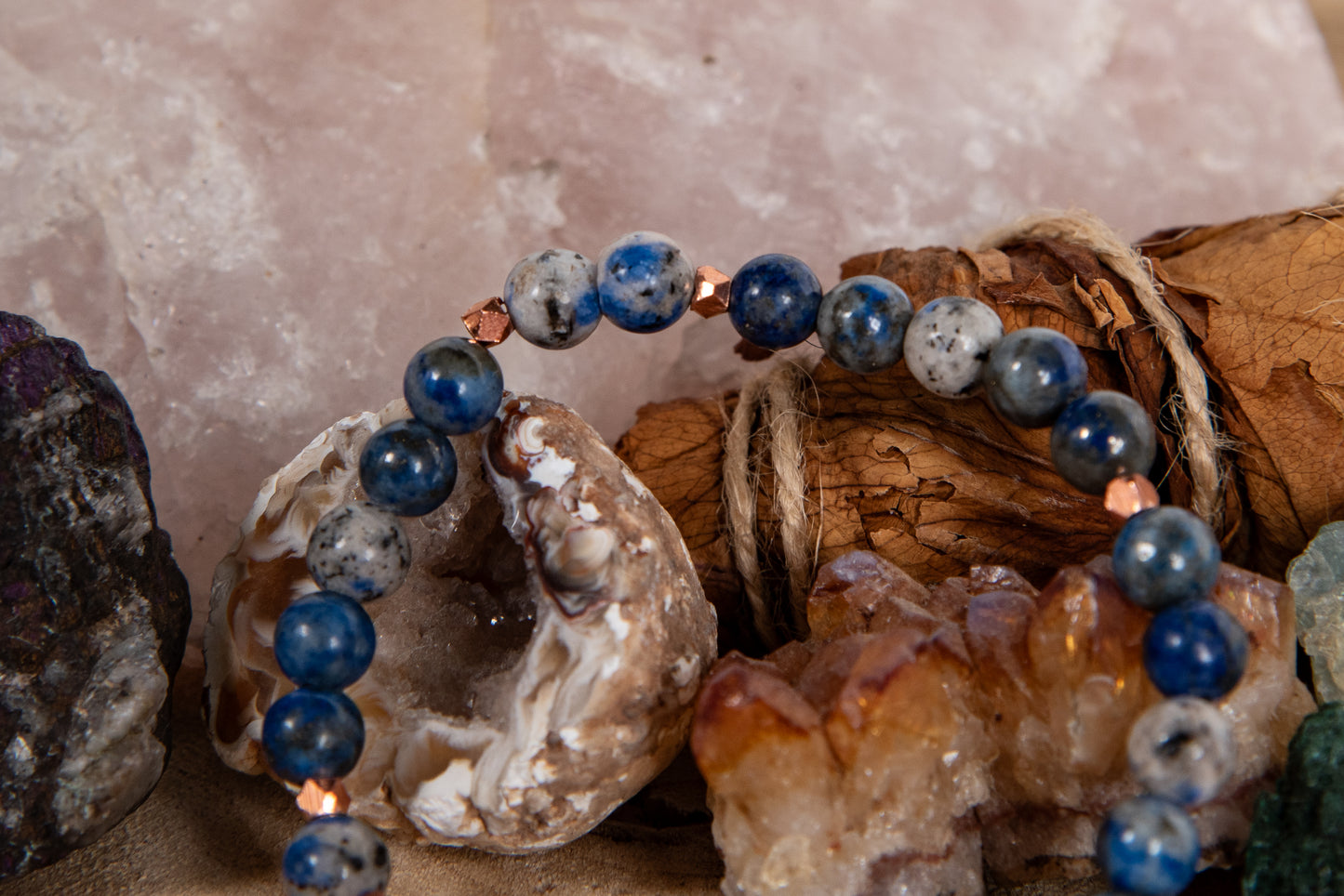 Bracciale perle 6 mm lapislazzuli, diaspro K2, rame