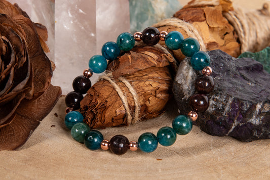 Bracciale perle 8 mm granato, apatite, rame