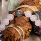 Bracciale perle 8 mm quarzo rosa, prehnite, ametista, rame