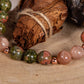 Bracciale perle 8 mm pietra di luna, unakite, rame