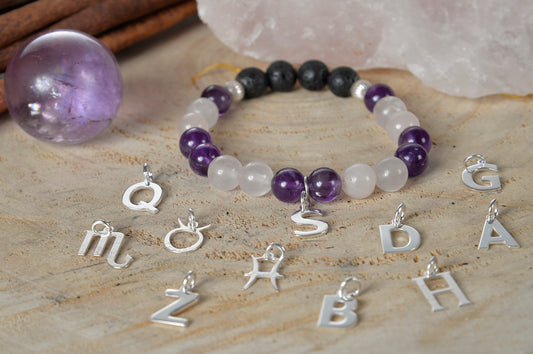 Ametista, quarzo rosa, lava, argento 925, charms