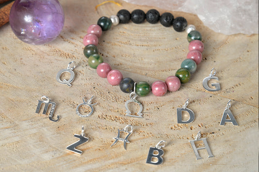Giada verde, rodonite, lava, argento 925, charms