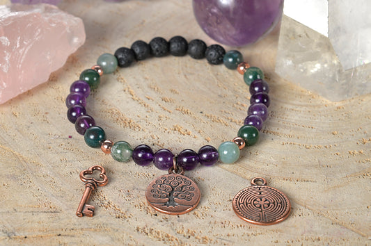Ametista, agata muschiata, lava, rame, charms