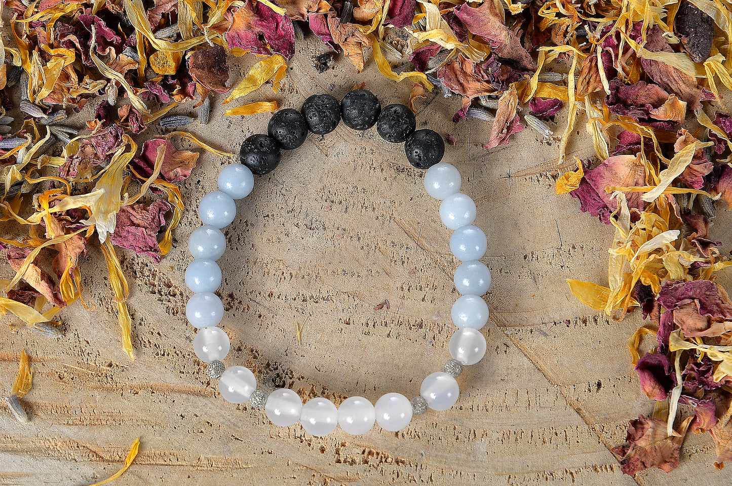 Angelite, agata bianca, lava, argento 925