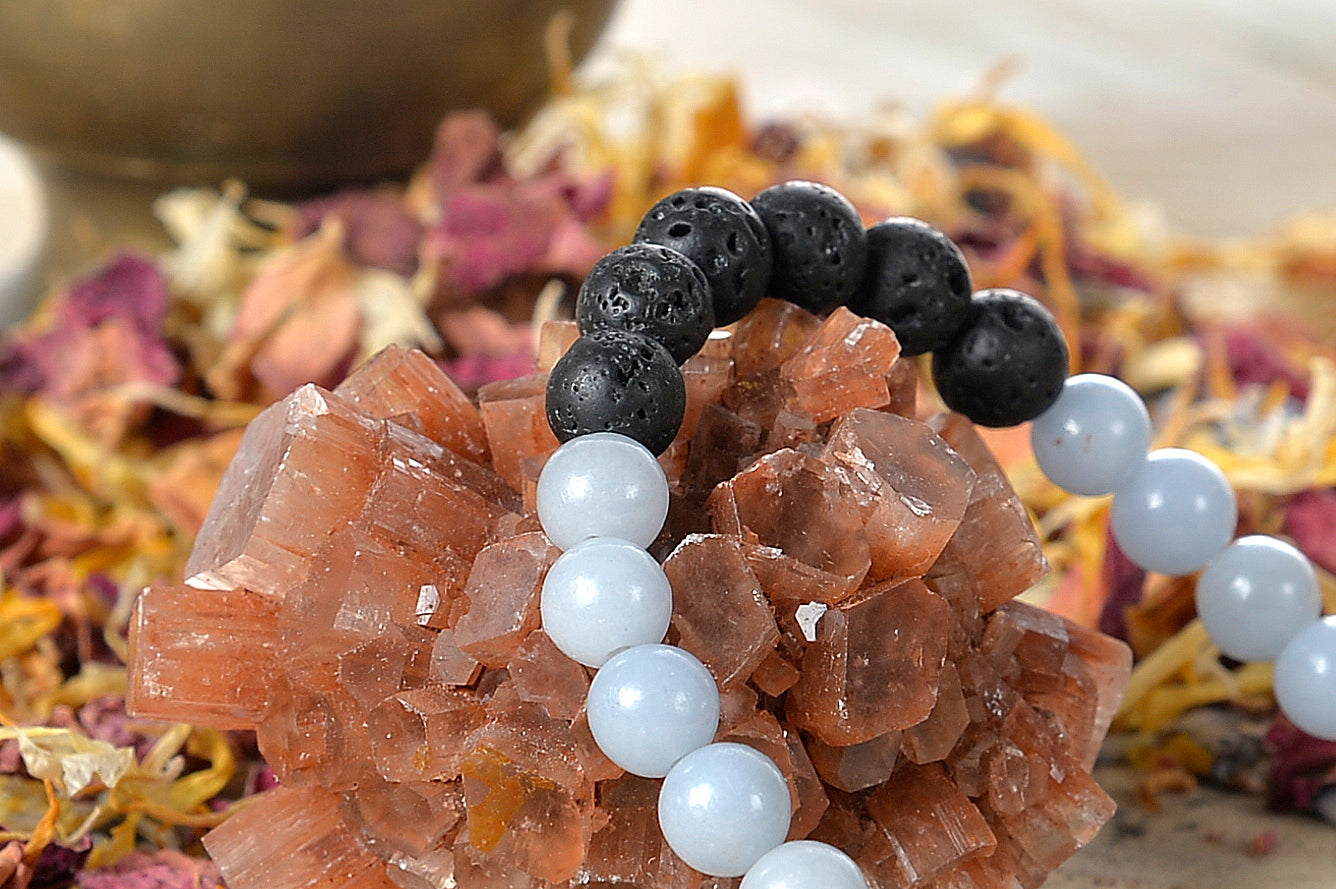 Angelite, agata bianca, lava, argento 925