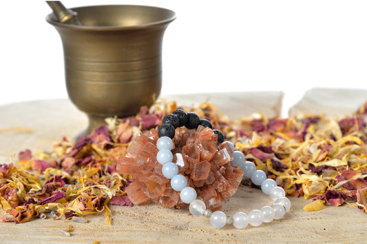 Angelite, agata bianca, lava, argento 925