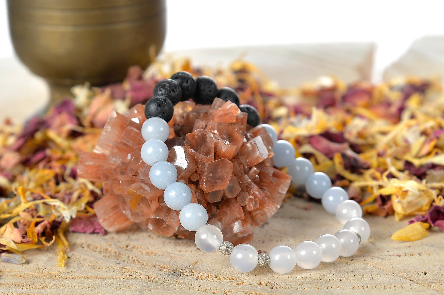 Angelite, agata bianca, lava, argento 925