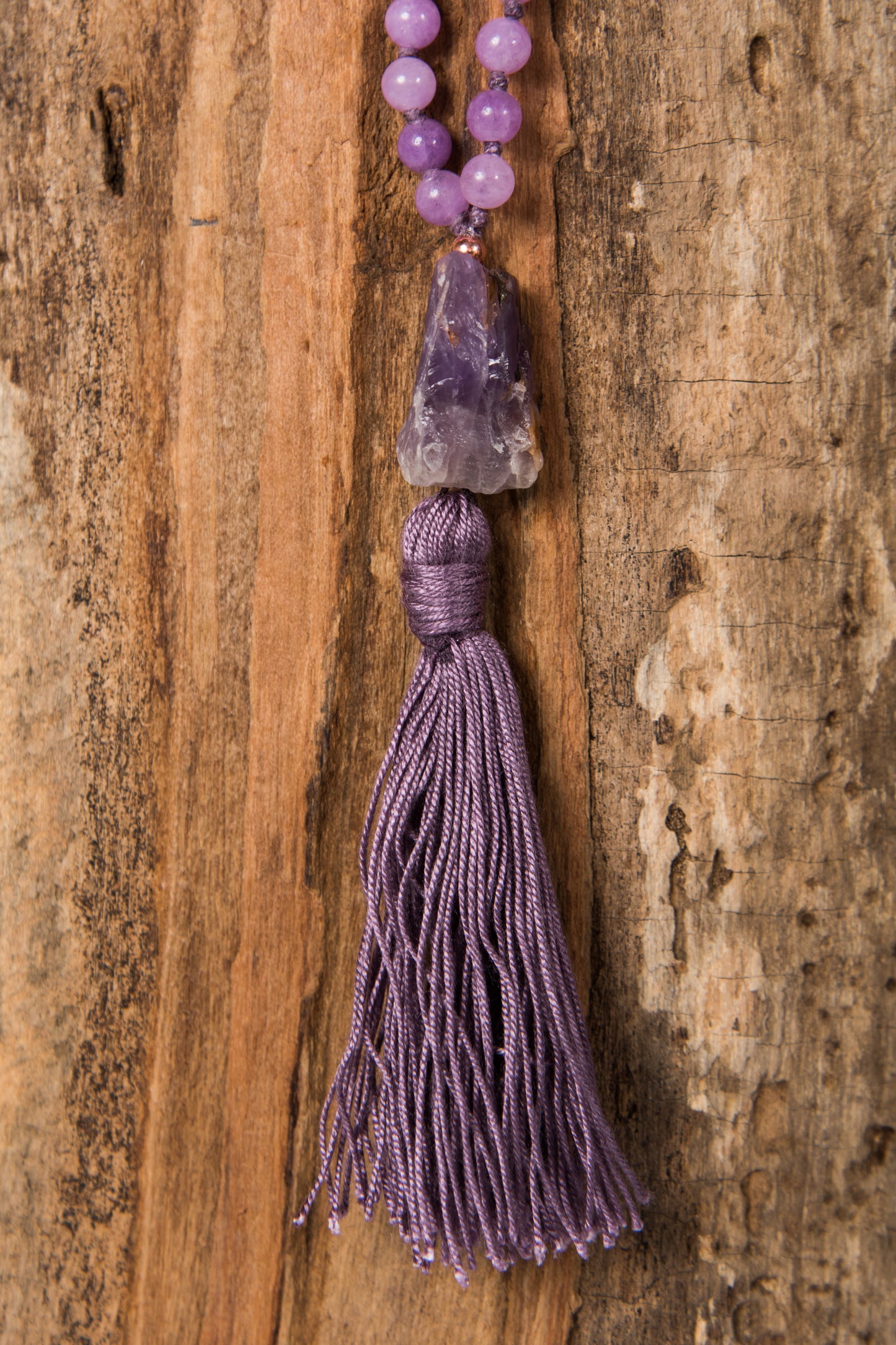 Mala in Ametista lavanda, Pietra Guru Ametista e Rame