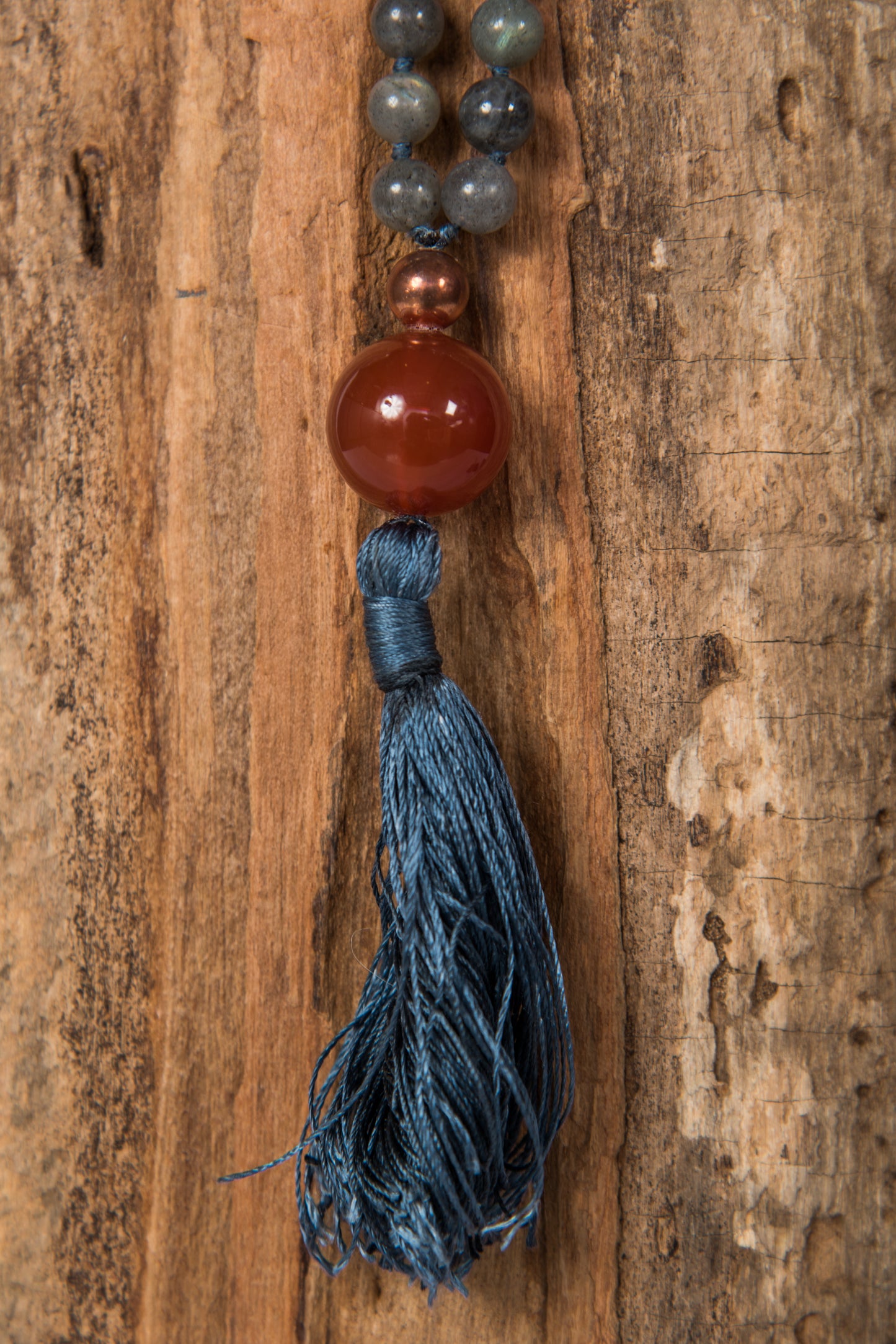 Mala in Labradorite, Pietra Guru Agata rossa e Rame