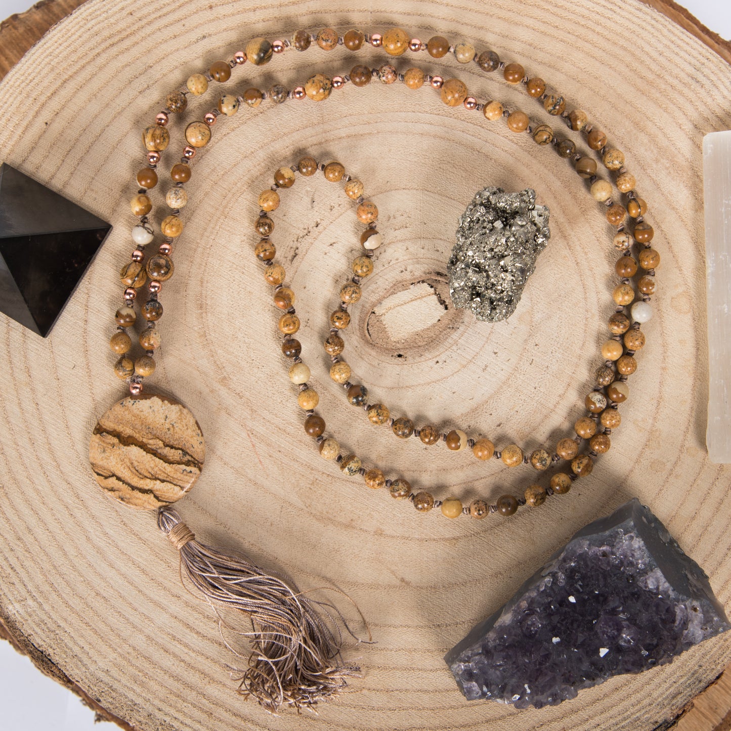 Mala in  Diaspro paesaggio, Pietra Guru Diaspro paesaggio e rame