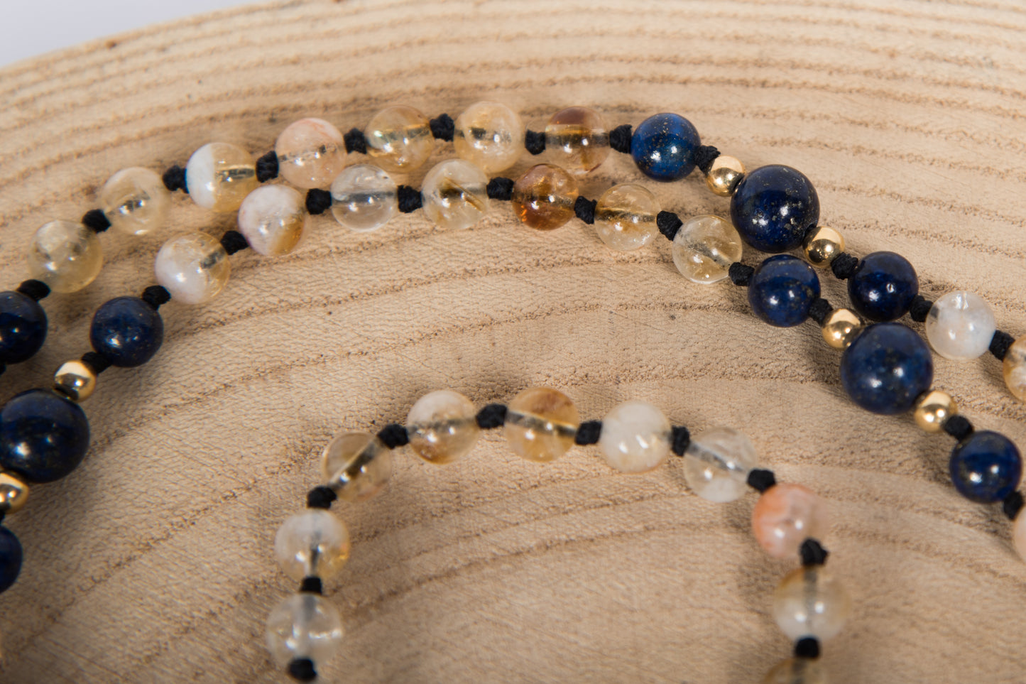 Mala in Quarzo citrino, Lapislazzuli Pietra guru Lapislazzuli, Argento dorato 925, Placcato Oro 14 kt
