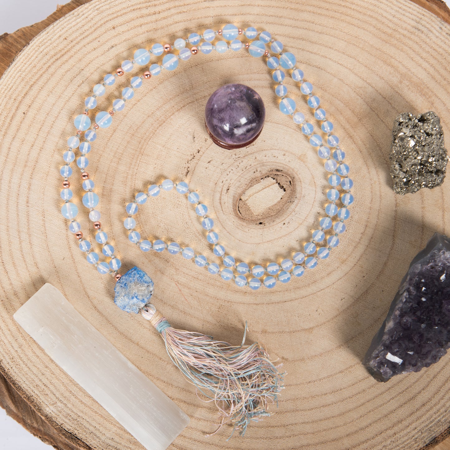Mala in Opalite, Pietra Guru Lapislazzuli e Rame