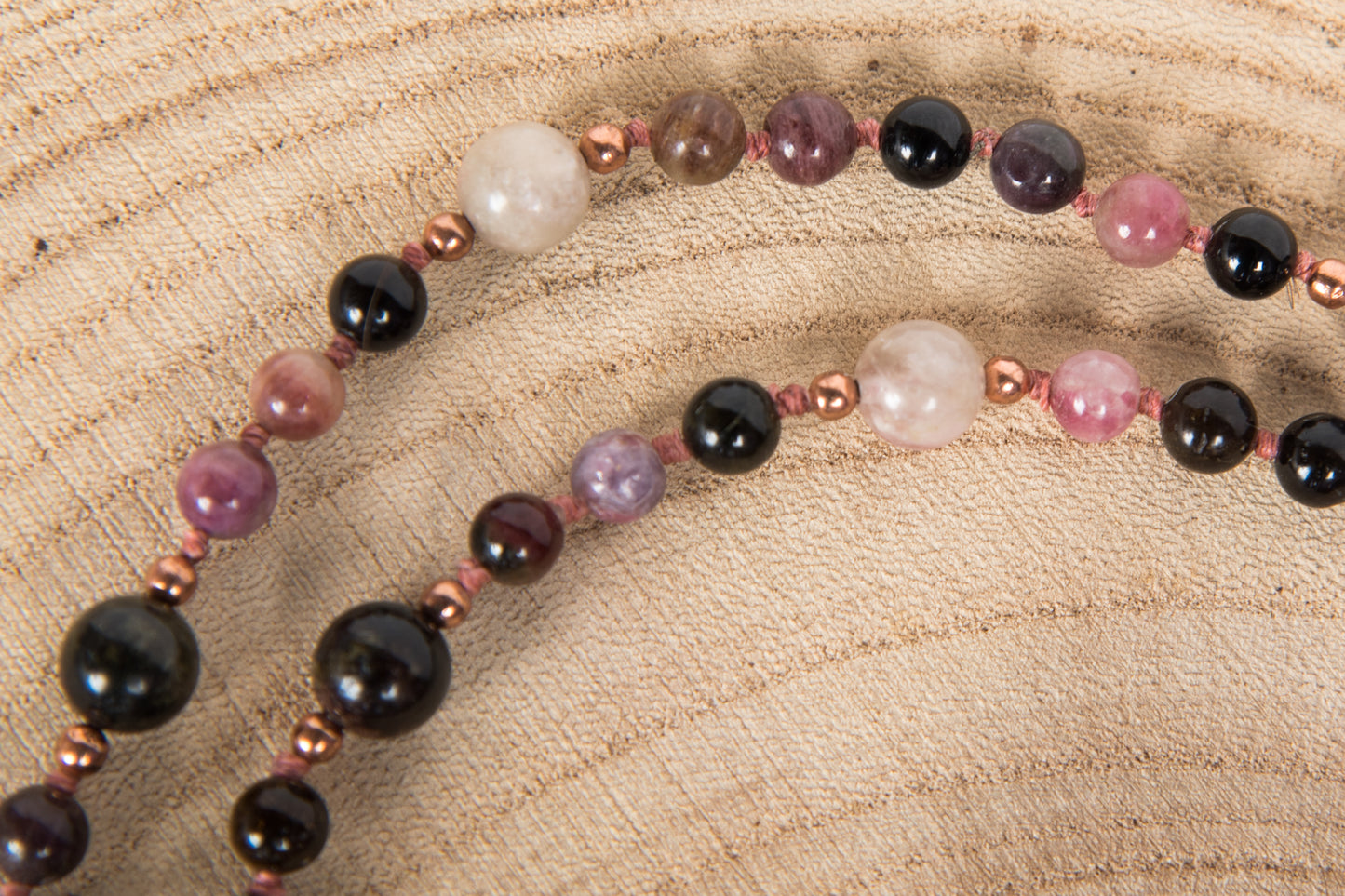 Mala in Tormalina multicolore naturale, Perla Guru Rame