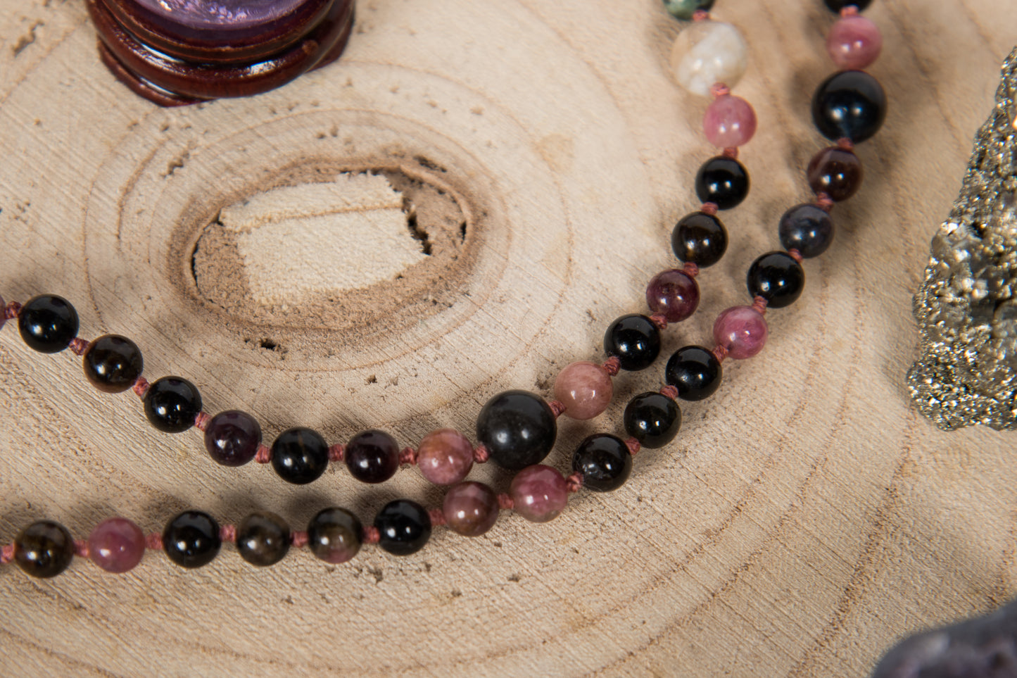 Mala in Tormalina multicolore naturale, Perla Guru Rame