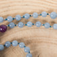 Mala in Angelite, Pietra Guru Ametista, Argento 925