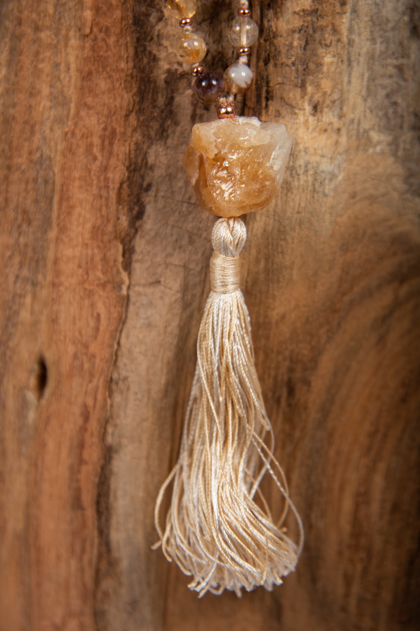 Mala collana 108 in Quarzo Citrino, Pietra guru Quarzo Citrino e Rame