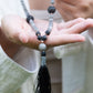 Mala collana da meditazione in Pietra lavica e Labradorite