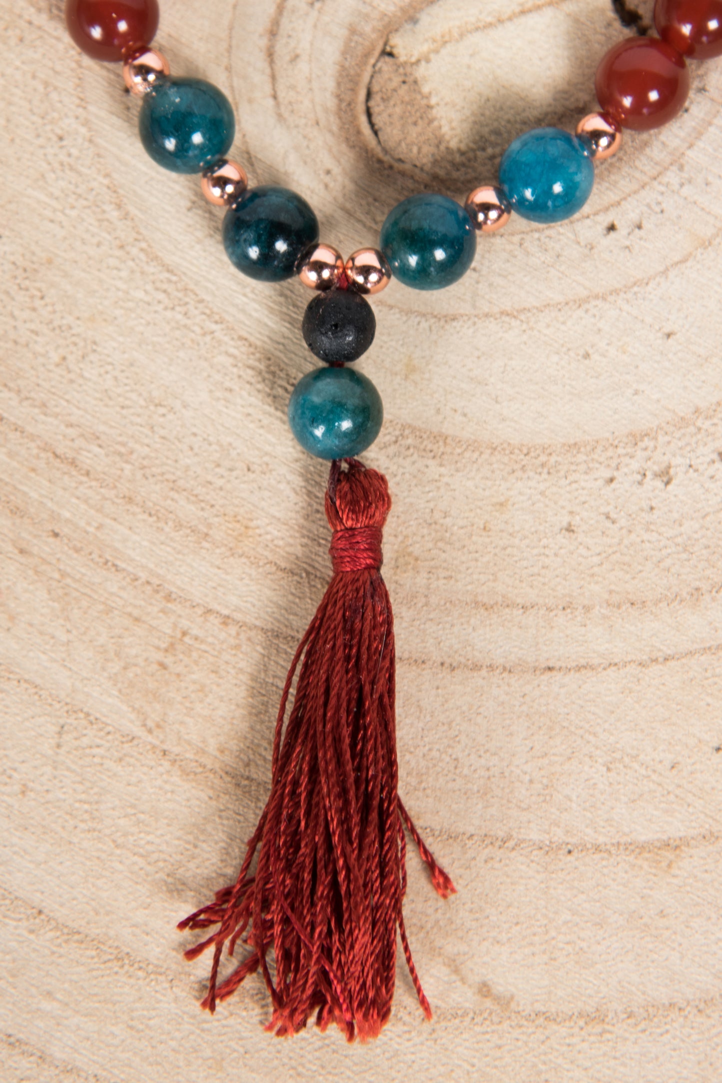 Bracciale Mala Agata rossa, Apatite, Pietra lavica e Rame
