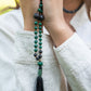 Mala collana 108 perle di Pietra lavica e Malachite