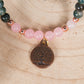 Agata muschiata, Quarzo rosa, Charm  Albero della Vita in Rame