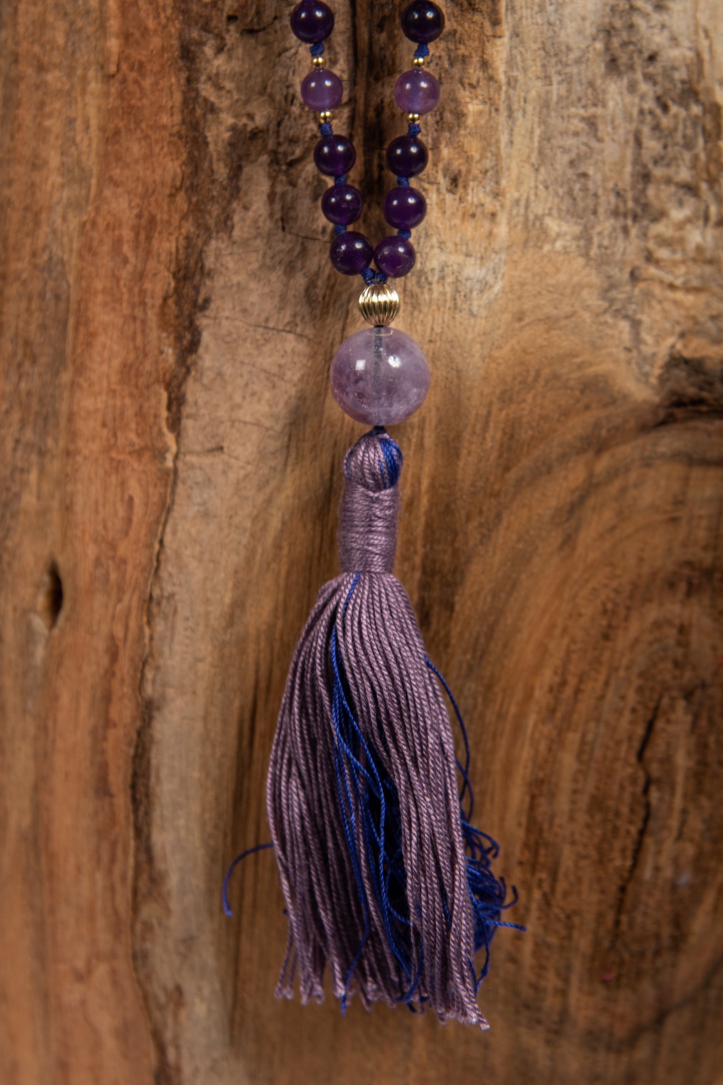 Mala di Ametista, Pietra guru in Ametista lavanda, Argento dorato 925, Placcato Oro 14 kt