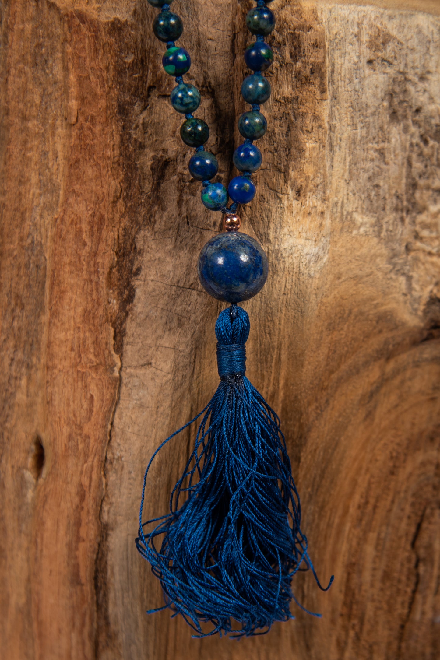 Mala collana 108 Azzurrite, Pietra guru Lapislazzuli, Rame