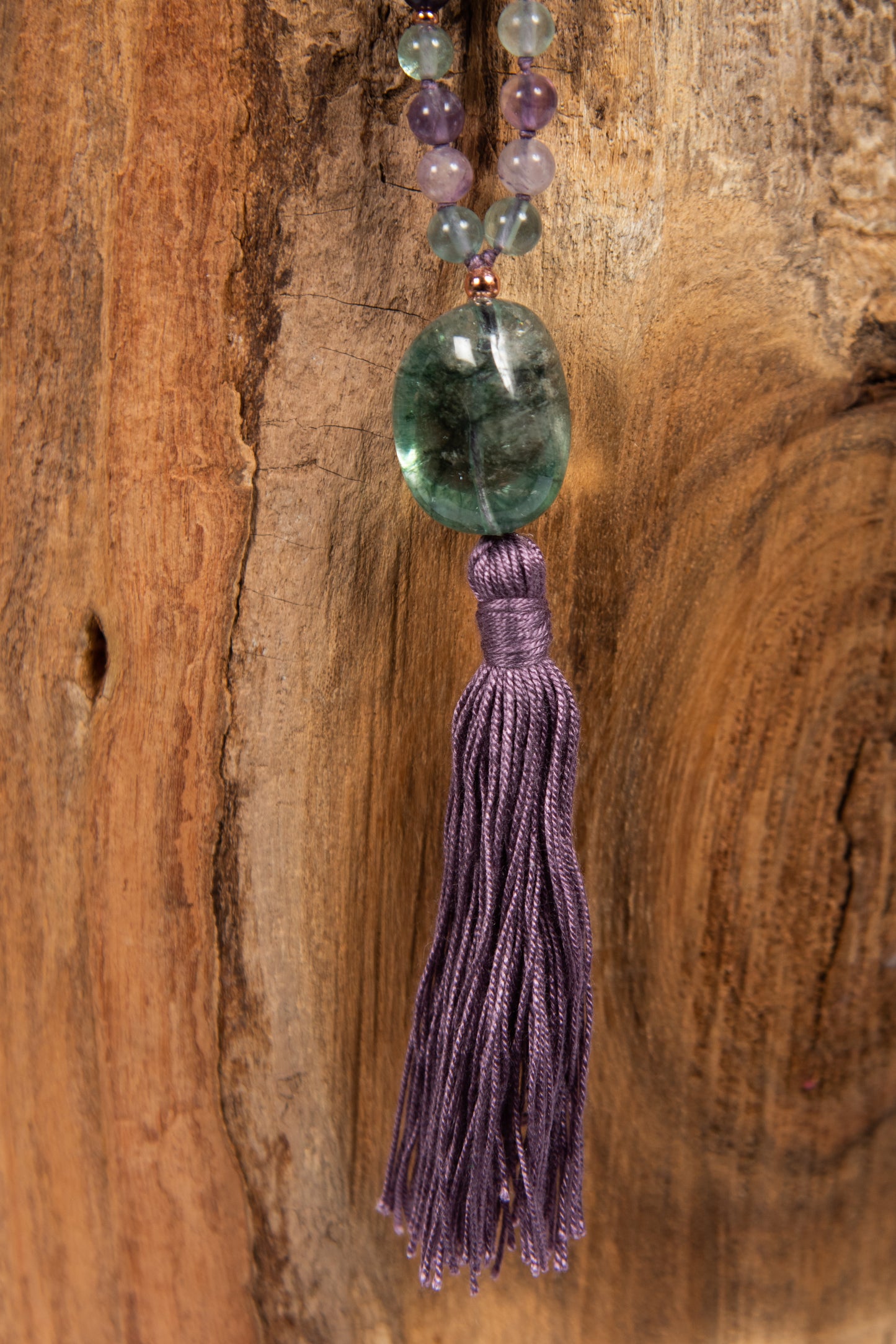 Mala 108 da meditazione in Fluorite, Pietra Guru Fluorite, Rame