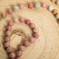 Mala da meditazione in Diaspro imperiale, Rodonite, Pietra Guru Quarzo rosa e Rame