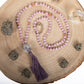 Mala 108 in pietra dura di Kunzite, Pietra Guru Quarzo crepitante e Rame