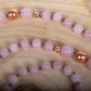 Mala 108 in pietra dura di Kunzite, Pietra Guru Quarzo crepitante e Rame