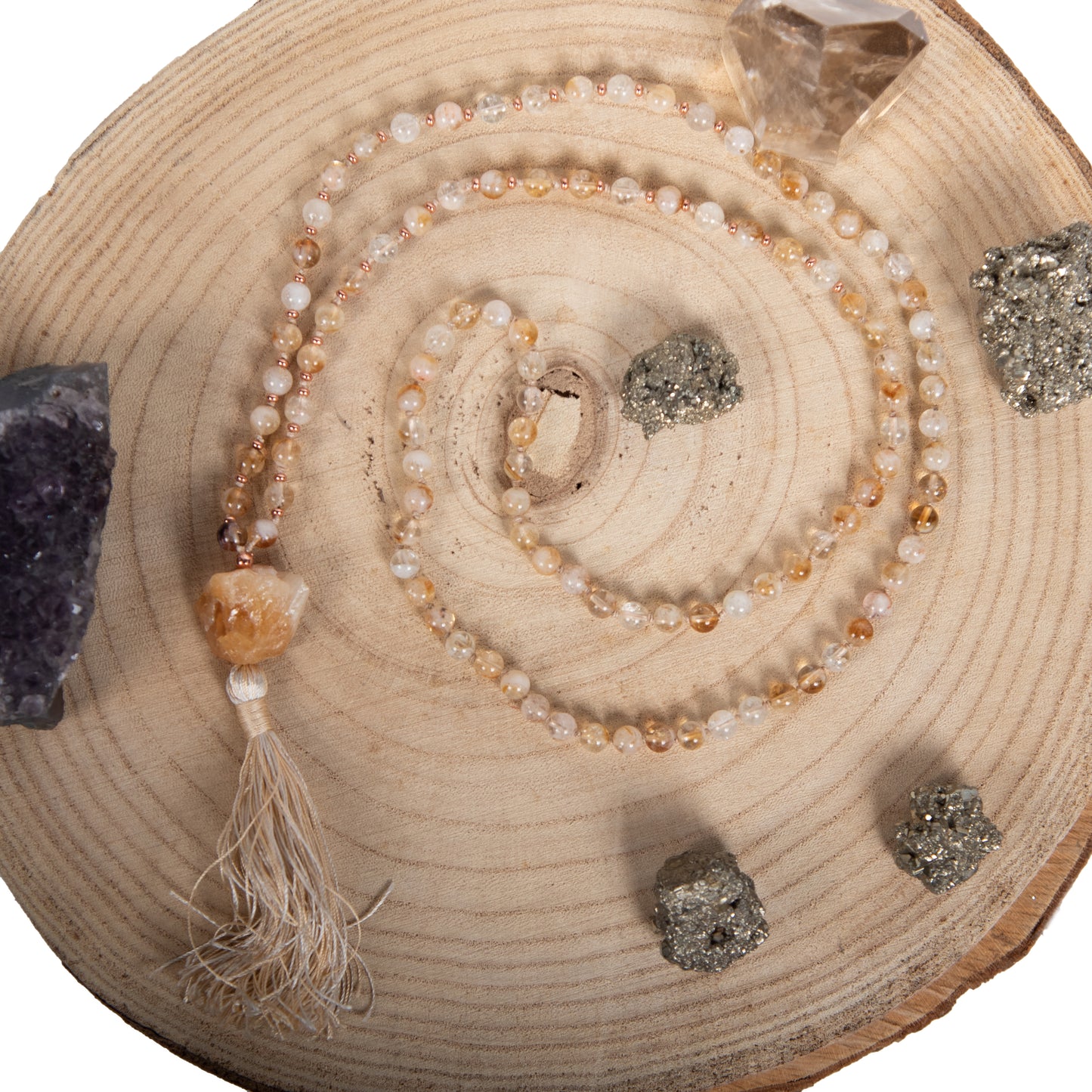 Mala collana 108 in Quarzo Citrino, Pietra guru Quarzo Citrino e Rame