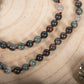 Mala con pietre dure naturali di Eliotropio Diaspro Sanguigno, Pietra Guru Labradorite, Rame