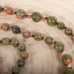 Mala in pietra dura di Unakite, Pietra Guru Agata, Rame