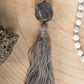 Mala collana con pietre dure di Howlite, Pietra Guru Labradorite, Argento 925