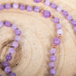 Mala collana con pietre naturali di Kunzite, Pietra Guru Ametista lavanda, Rame