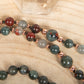 Mala fatta a mano con pietre dure naturali in Eliotropio Diaspro Sanguigno, Pietra Guru in Diaspro brecciato, Rame