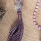 Mala fatta a mano con pietre dure naturali di Kunzite, Pietra Guru Elbaite, Rame