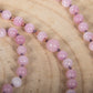 Mala fatta a mano con pietre dure naturali di Kunzite, Pietra Guru Elbaite, Rame