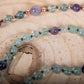 Mala con cristalli naturali di Fluorite, Pietra Guru in Ametista lavanda, Rame